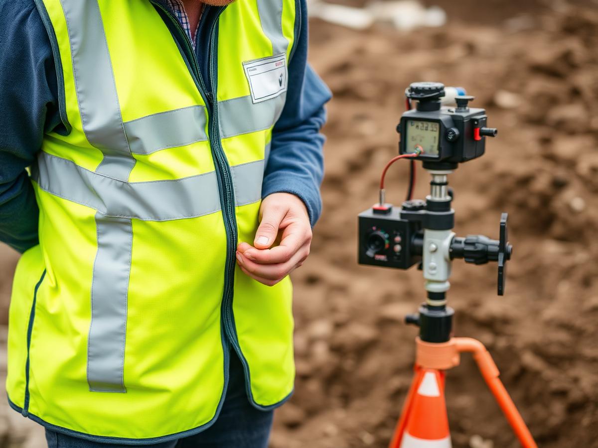 Technicien effectuant des essais de contrôle qualité et de géotechnique sur site