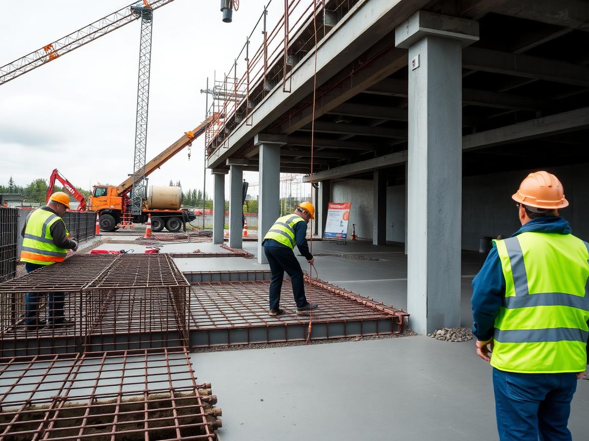 Coulée de béton armé sur un chantier de génie civil au Québec