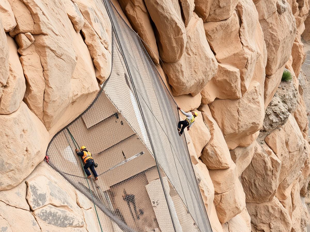 Installation de treillis et d’ancrages sur une paroi rocheuse