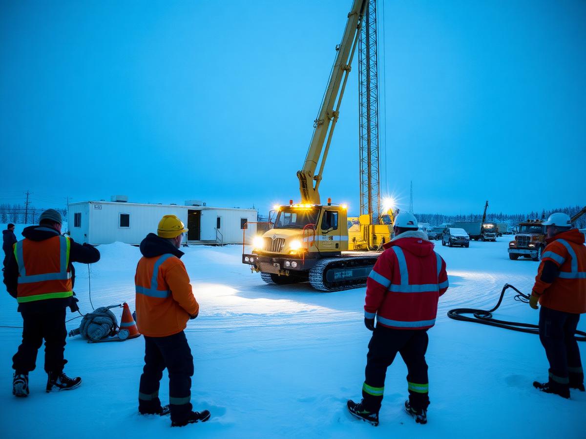 Équipe de chantier en travaux nordiques dans le Grand Nord québécois